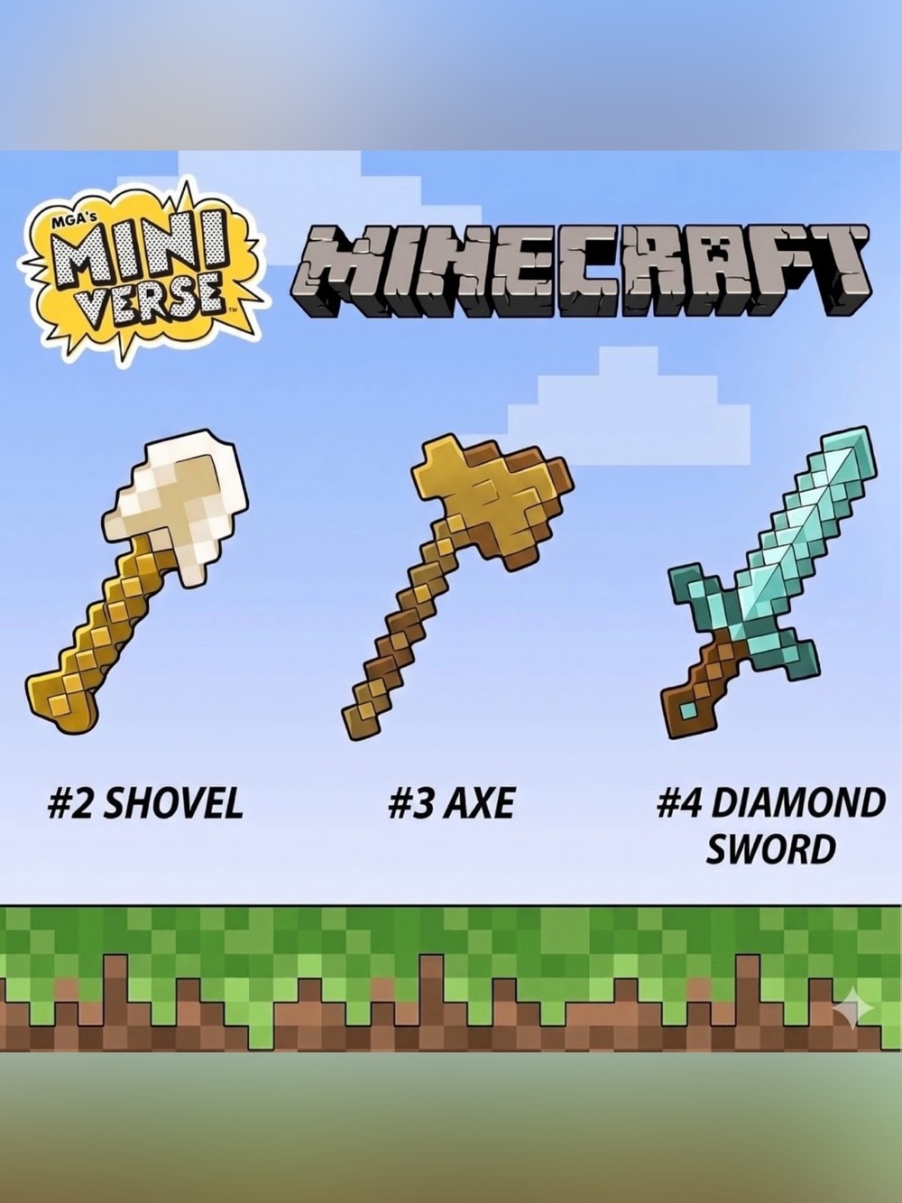 Miniverse Make It Mini MINECRAFT Series 1: HO3 / SHOVEL / AXE / DIAMOND SWORD